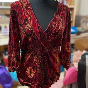 Velvet long V line 70s style blouse